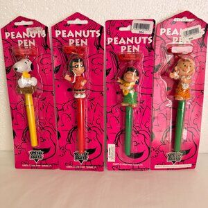 Sunkisses  Set (4) Vintage Snoopy Peanuts Pen Party Pens with PVC Toppers NOS